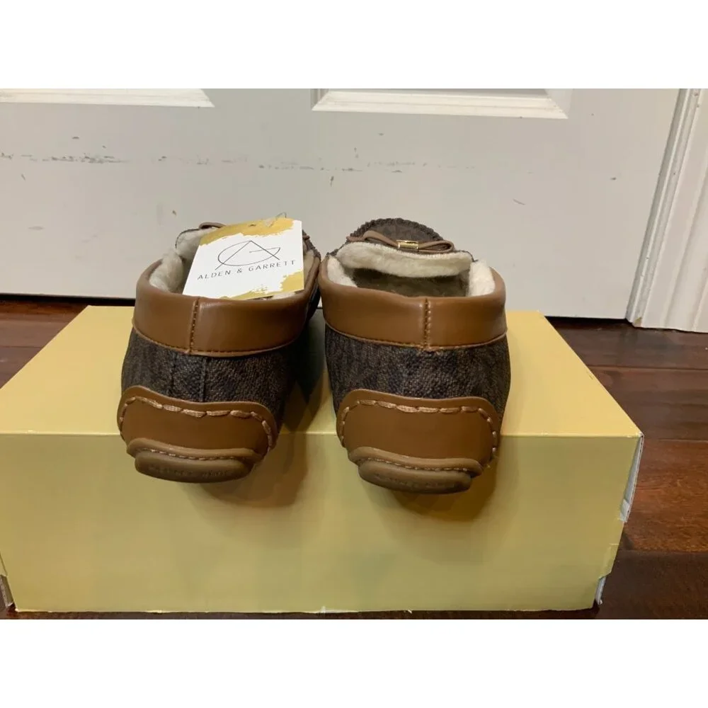 Michael Kors Erica Brown Leather Shearling Lined Logo Flats Slippers, Size 8